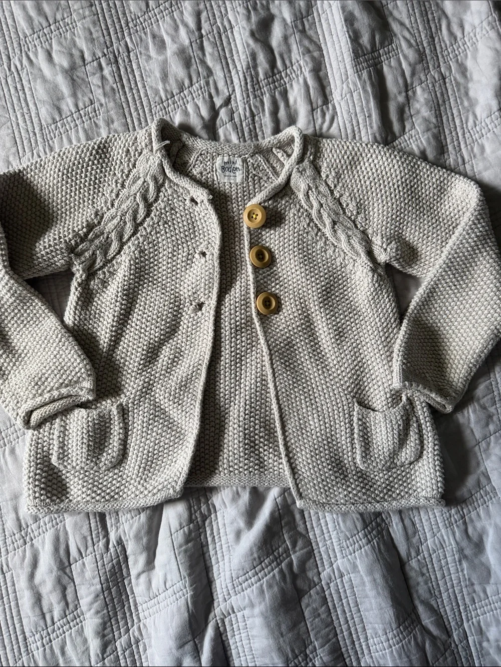 Mini Boden Cream Knit Cardigan with Cable Detail